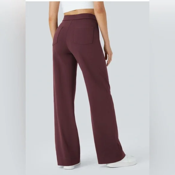 NWT Halara DayStretch High Waisted Pockets Burgundy Casual Pants Size XL - Picture 3 of 5